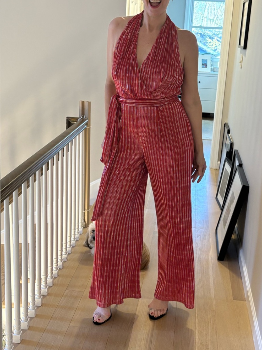 Hutch Red Striped Halter-Waist Wide-Leg Jumpsuit